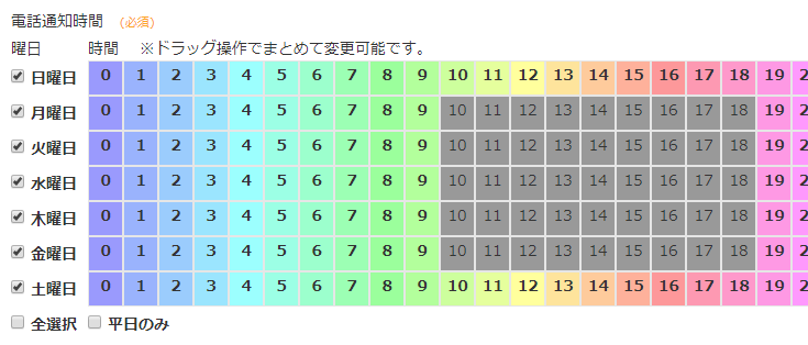 電話通知時間帯編集の改善